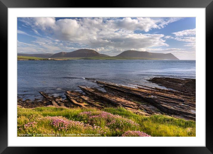 Hoy from Warebeth Summer Evening Orkney Scotland. Framed Mounted Print by Barbara Jones