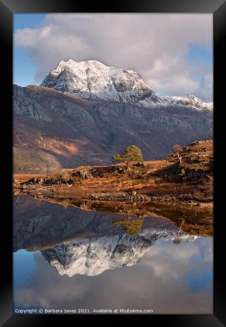 Loch Maree Slioch Reflection in Winter   Framed Print by Barbara Jones