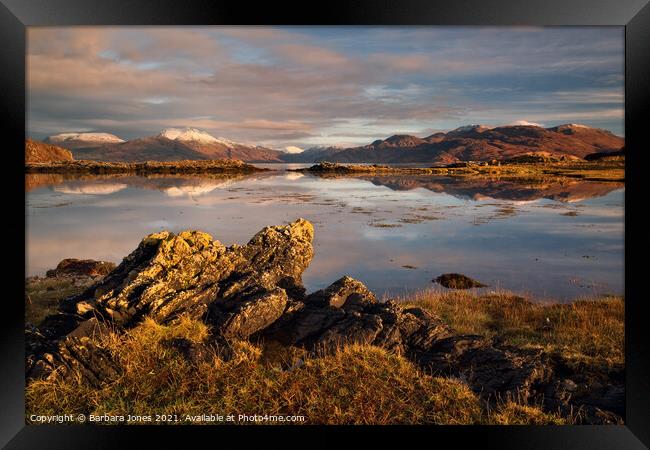 Beinn Sgritheall and Knoydart from Camuscross Skye Framed Print by Barbara Jones