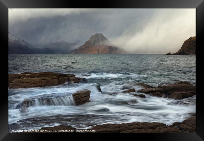 Hail Showers  Elgol Isle of Skye Scotland Framed Print by Barbara Jones