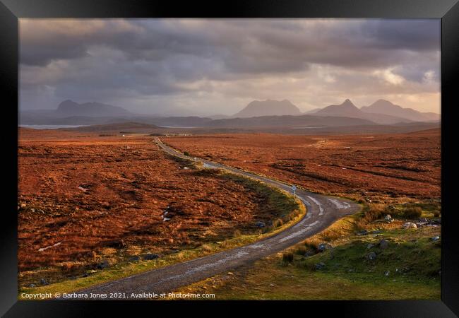 Inverpolly Hills Single Track Road Coigach Scotlan Framed Print by Barbara Jones