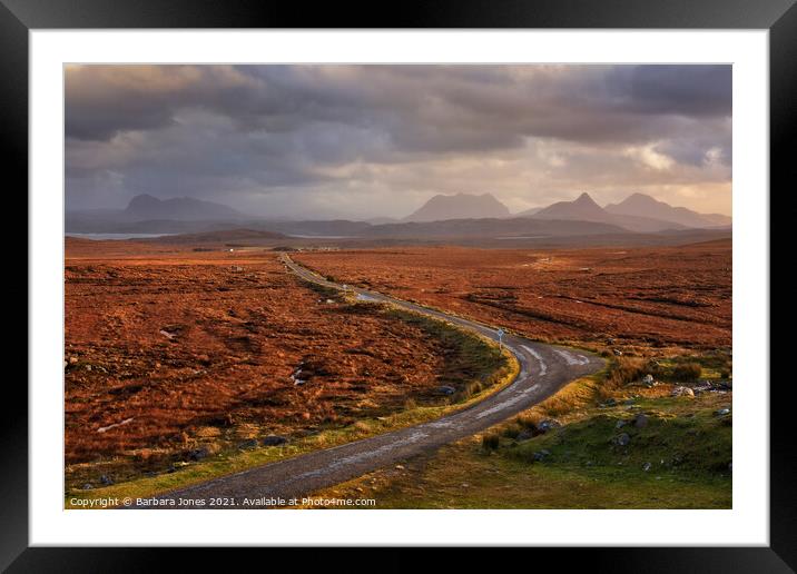Inverpolly Hills Single Track Road Coigach Scotlan Framed Mounted Print by Barbara Jones