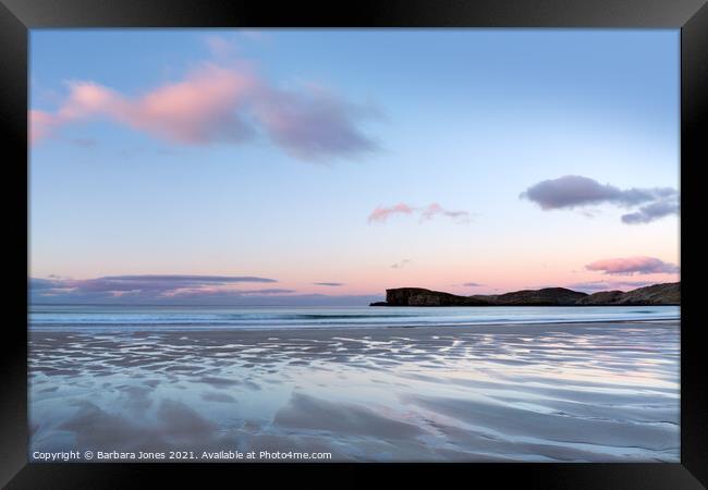 Tranquil Sunrise on Oldshoremore Beach Framed Print by Barbara Jones