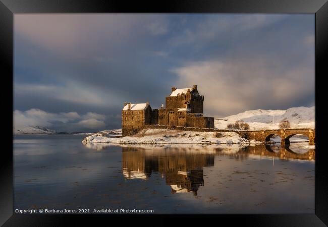  Winter Scene at Eilean Donan Castle Framed Print by Barbara Jones