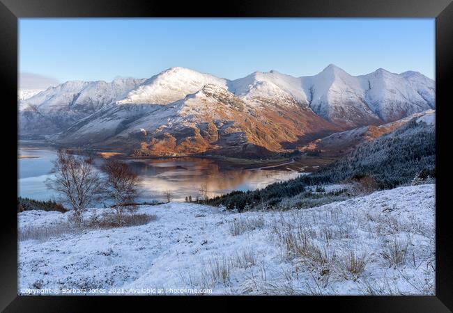 Five Sisters and Loch Duich in Winter Kintail Scot Framed Print by Barbara Jones
