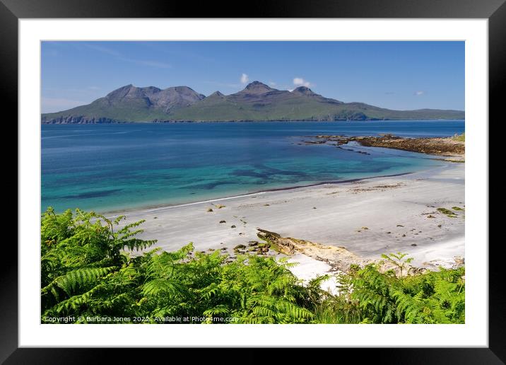 Isle of Eigg, Singing Sands View in Summer Scotlan Framed Mounted Print by Barbara Jones
