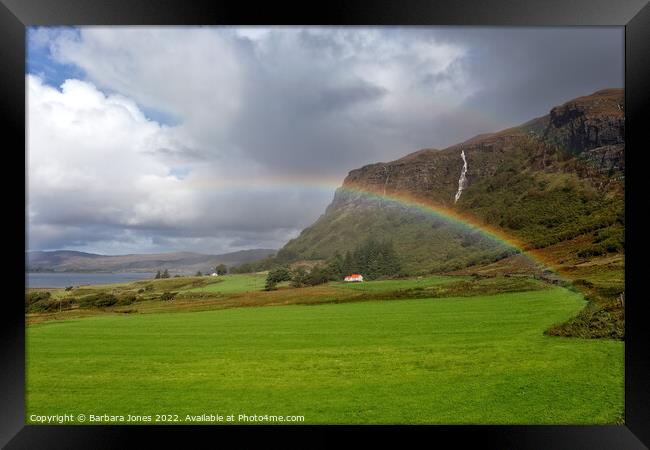 Isle of Mull, Rainbow at Balnahard Scotland Framed Print by Barbara Jones