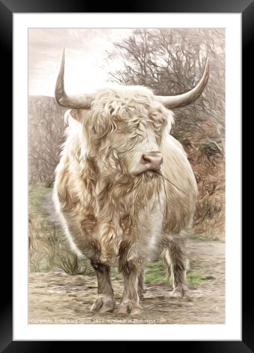 Highland Bull Painting Scottish Highlands. Framed Mounted Print by Barbara Jones