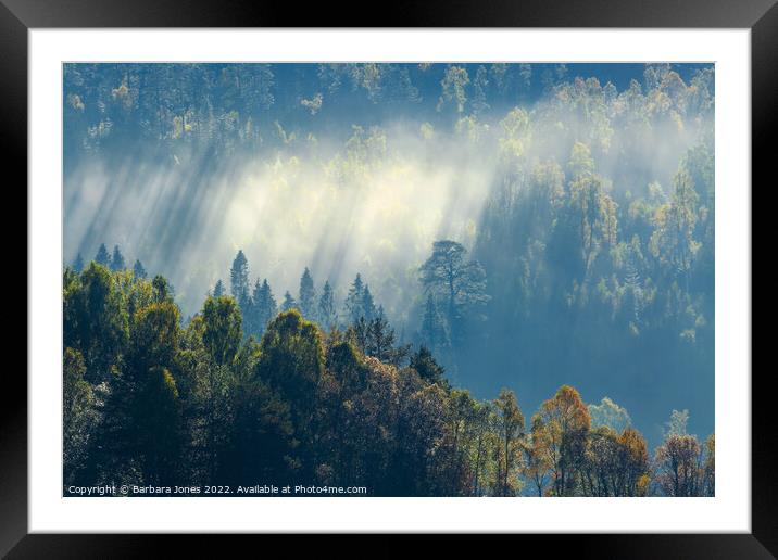 Loch Garry Forest, Autumn Mists. Scotland. Framed Mounted Print by Barbara Jones