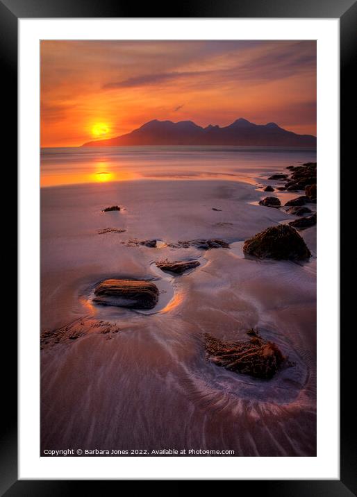 Sunset over Rum,  Isle of Eigg Scotland. Framed Mounted Print by Barbara Jones