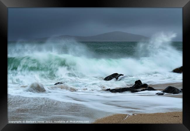 Stormy Seas of Harris Framed Print by Barbara Jones