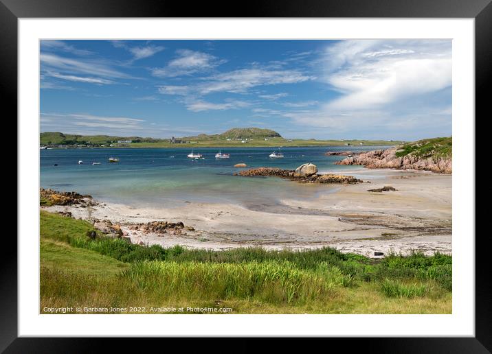 Iona from Fionnphort Blue Skies Isle of Mull Scotl Framed Mounted Print by Barbara Jones