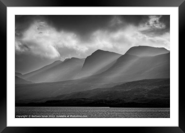 Loch Bad a Ghaill Sunbeams Inverpolly Scotland Framed Mounted Print by Barbara Jones