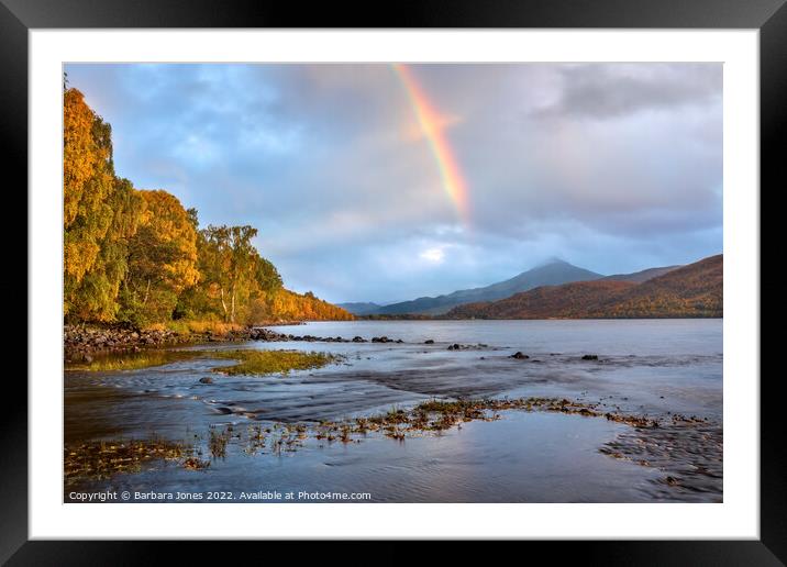 Loch Rannoch Rainbow over Schiehallion Scotland. Framed Mounted Print by Barbara Jones