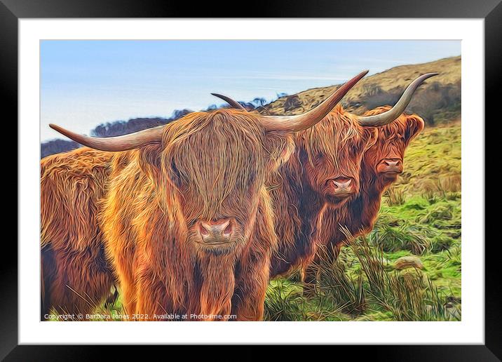 Highland Cow Trio Isle of Skye Scotland Framed Mounted Print by Barbara Jones