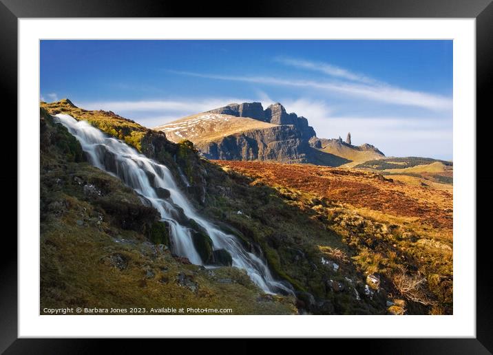 Old Man of Storr Waterfall   Skye Scotland Framed Mounted Print by Barbara Jones