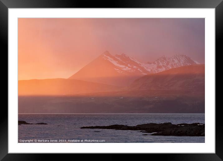Cuillin Mountains Winter Sunset Tokavaig, Skye. Framed Mounted Print by Barbara Jones