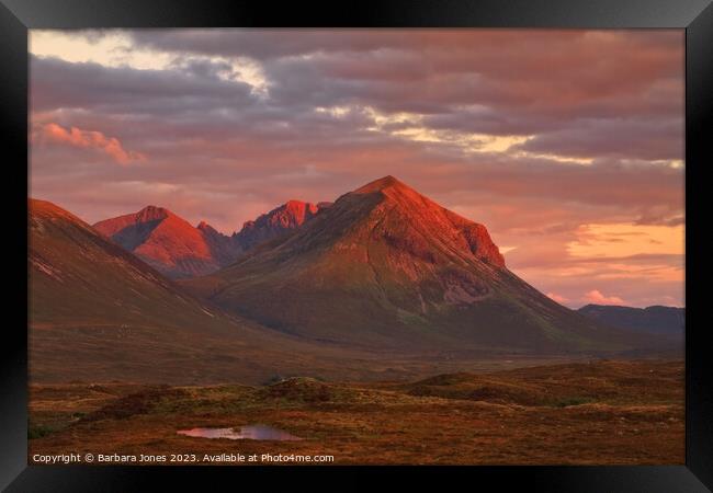 Marsco at Sunset Sligachan, Isle of Skye. Framed Print by Barbara Jones