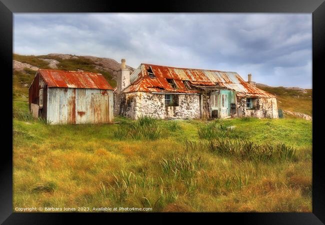 Golden Road Cottage Ruin at Quidnish Isle of Harri Framed Print by Barbara Jones