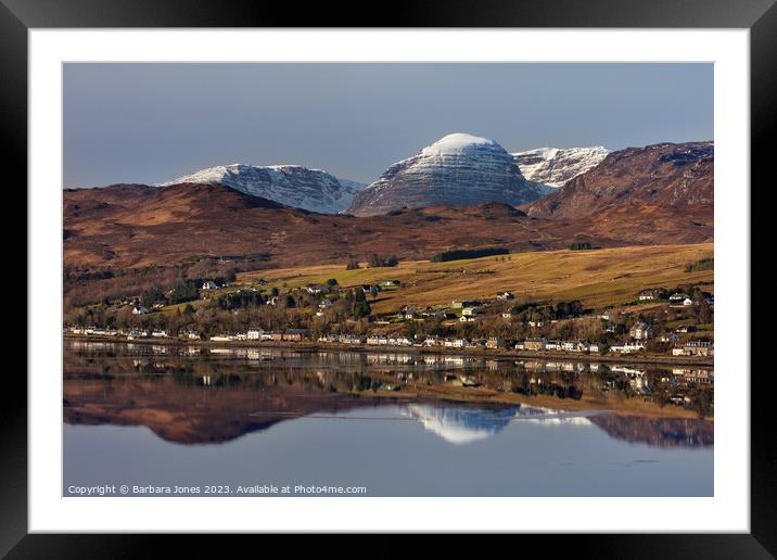 Lochcarron and the Applecross Hills Scotland. Framed Mounted Print by Barbara Jones