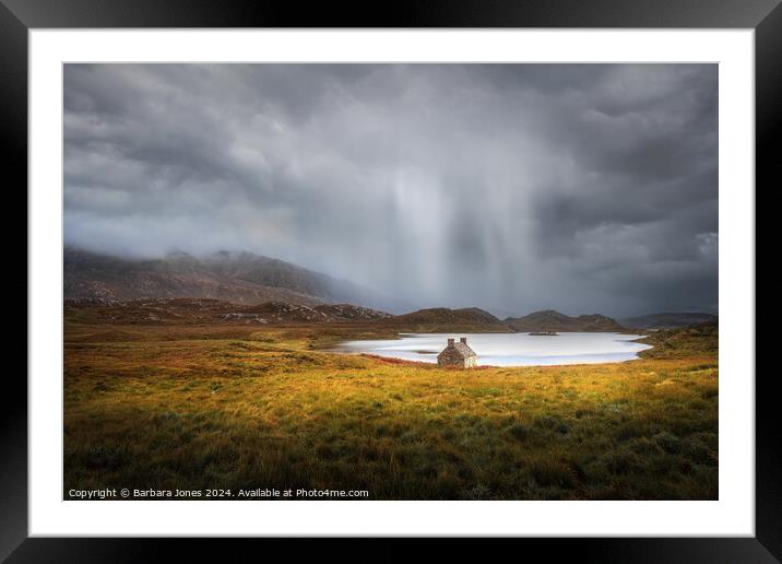 Loch Stack Bothy, Sun and Showers Sutherland Scotl Framed Mounted Print by Barbara Jones