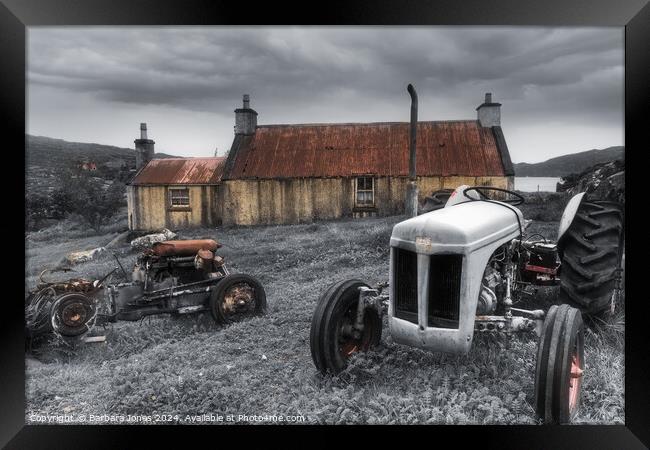 Tractor and Abandoned Dwelling,   Isle of Harris Framed Print by Barbara Jones