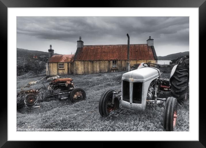 Tractor and Abandoned Dwelling,   Isle of Harris Framed Mounted Print by Barbara Jones