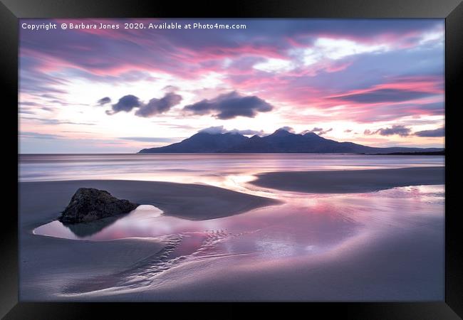 Isle of Eigg Singing Sands Sunset  Scotland Framed Print by Barbara Jones