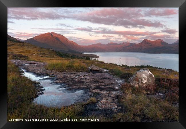 Liathach and South Torridon Hills Sunset  Framed Print by Barbara Jones