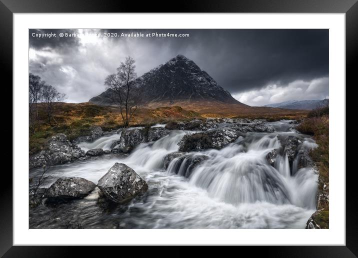 Glen Coe Scotland Buachaille Etive Mor Waterfalls. Framed Mounted Print by Barbara Jones