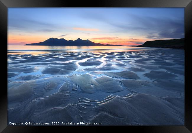 Isle of Eigg Sunset Laig Bay Blues Scotland Framed Print by Barbara Jones