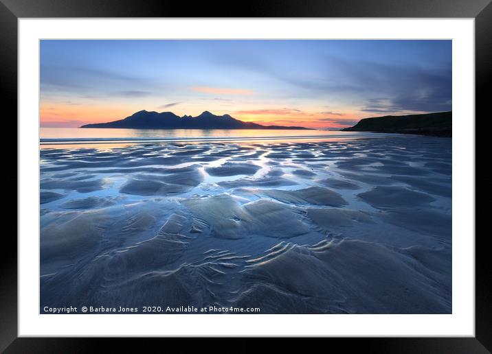 Isle of Eigg Sunset Laig Bay Blues Scotland Framed Mounted Print by Barbara Jones
