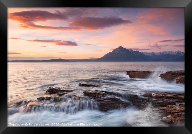 Skye Cuillin Sunset and Waves Elgol Scotland Framed Print by Barbara Jones
