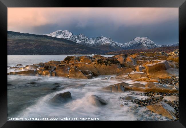 Skye Sunset in Winter Blaven Camus Malag Scotland Framed Print by Barbara Jones