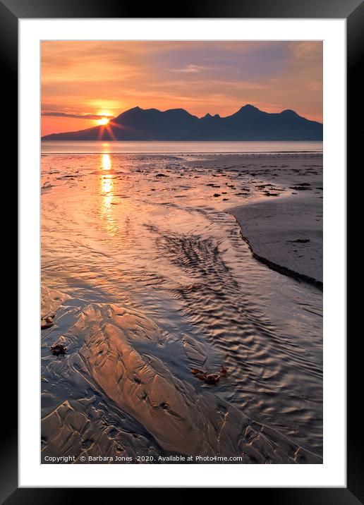 Sunset over Rum  from Laig Beach Isle of Eigg     Framed Mounted Print by Barbara Jones