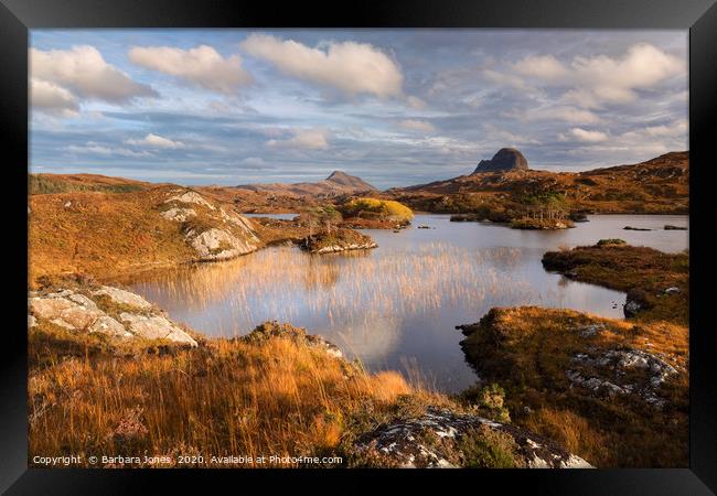 Suilven and Canisp in Autumn, Assynt   Framed Print by Barbara Jones