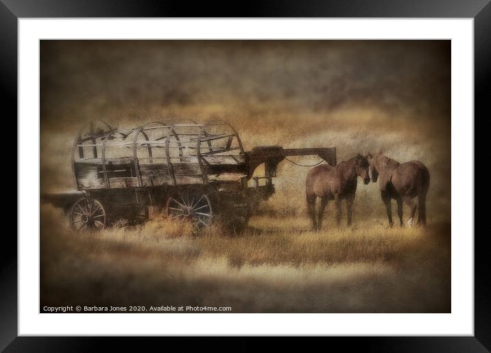 Covered Wagon and Horses Montana USA Framed Mounted Print by Barbara Jones