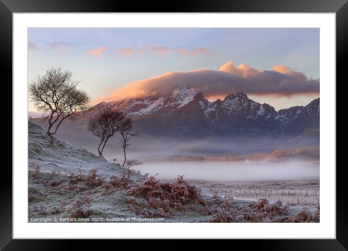 Isle of Skye Misty Winter Sunset. Framed Mounted Print by Barbara Jones
