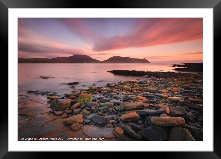 Orkney Sunset over Hoy from Warebeth Scotland. Framed Mounted Print by Barbara Jones