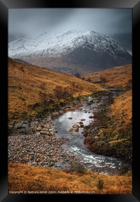 Glen Etive Moody Scene Scottish Highlands. Framed Print by Barbara Jones