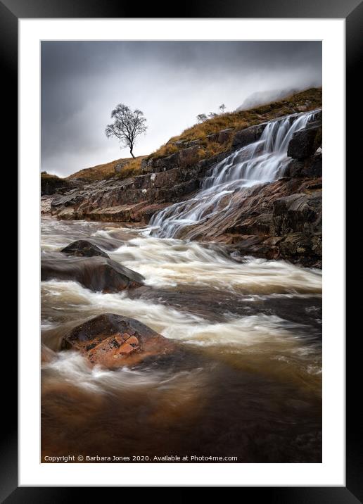 Glen Etive Waterfalls and River Scotland Framed Mounted Print by Barbara Jones
