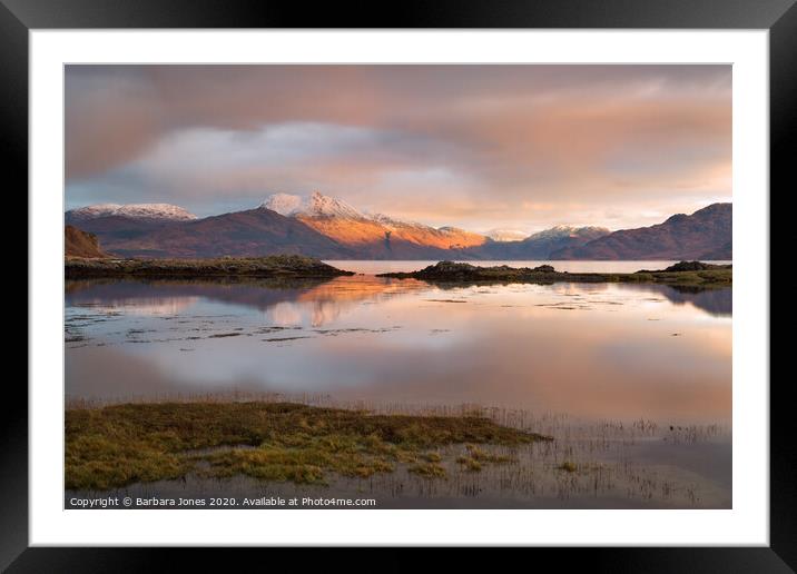 Knoydart Sunset and Loch Hourn Skye Scotland Framed Mounted Print by Barbara Jones