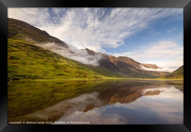 Loch Achtriochtan Summer Mist Glen Coe Scotland Framed Print by Barbara Jones