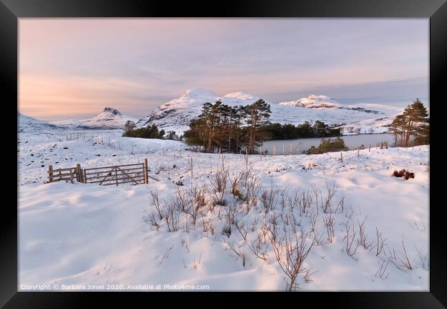 Assynt, Winter Sunset, Inverpolly Scotland Framed Print by Barbara Jones