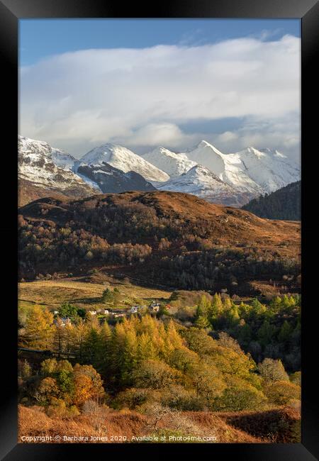 Five Sisters of Kintail in Autumn Scotland Framed Print by Barbara Jones