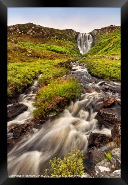 Clashnessie Curtain Waterfalls in Summer  Scotland Framed Print by Barbara Jones