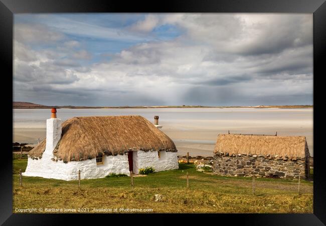 Thatched Cottage North Uist Western Isles Framed Print by Barbara Jones