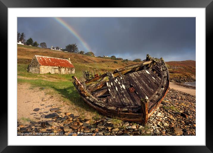 Talmine Beach Reaper Boat Wreck and Rainbow  Framed Mounted Print by Barbara Jones