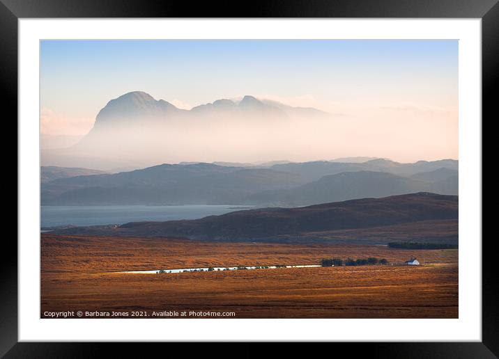 Suilven Early Morning Mist Scottish Highlands Framed Mounted Print by Barbara Jones