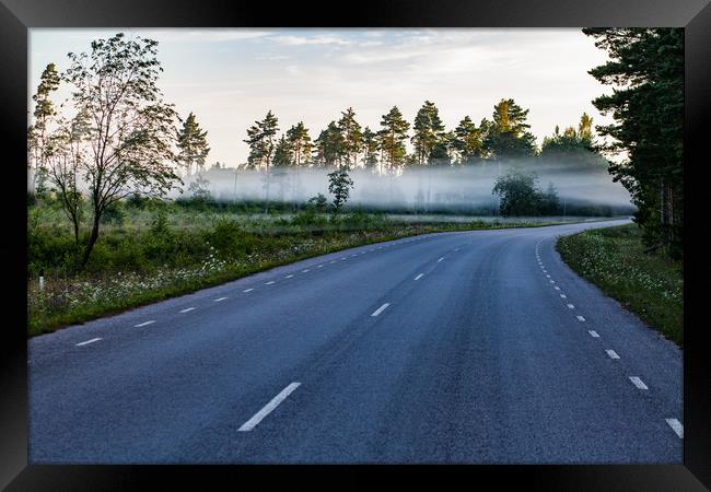 Morning fog on the road Framed Print by Alexey Rezvykh